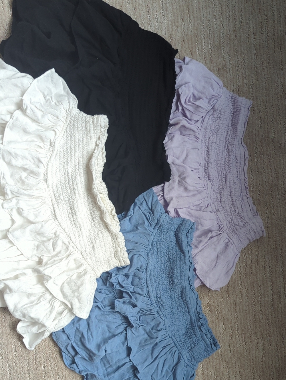 Smocked Ruffle Mini Skirt - Black, White, Light Blue, Lavender